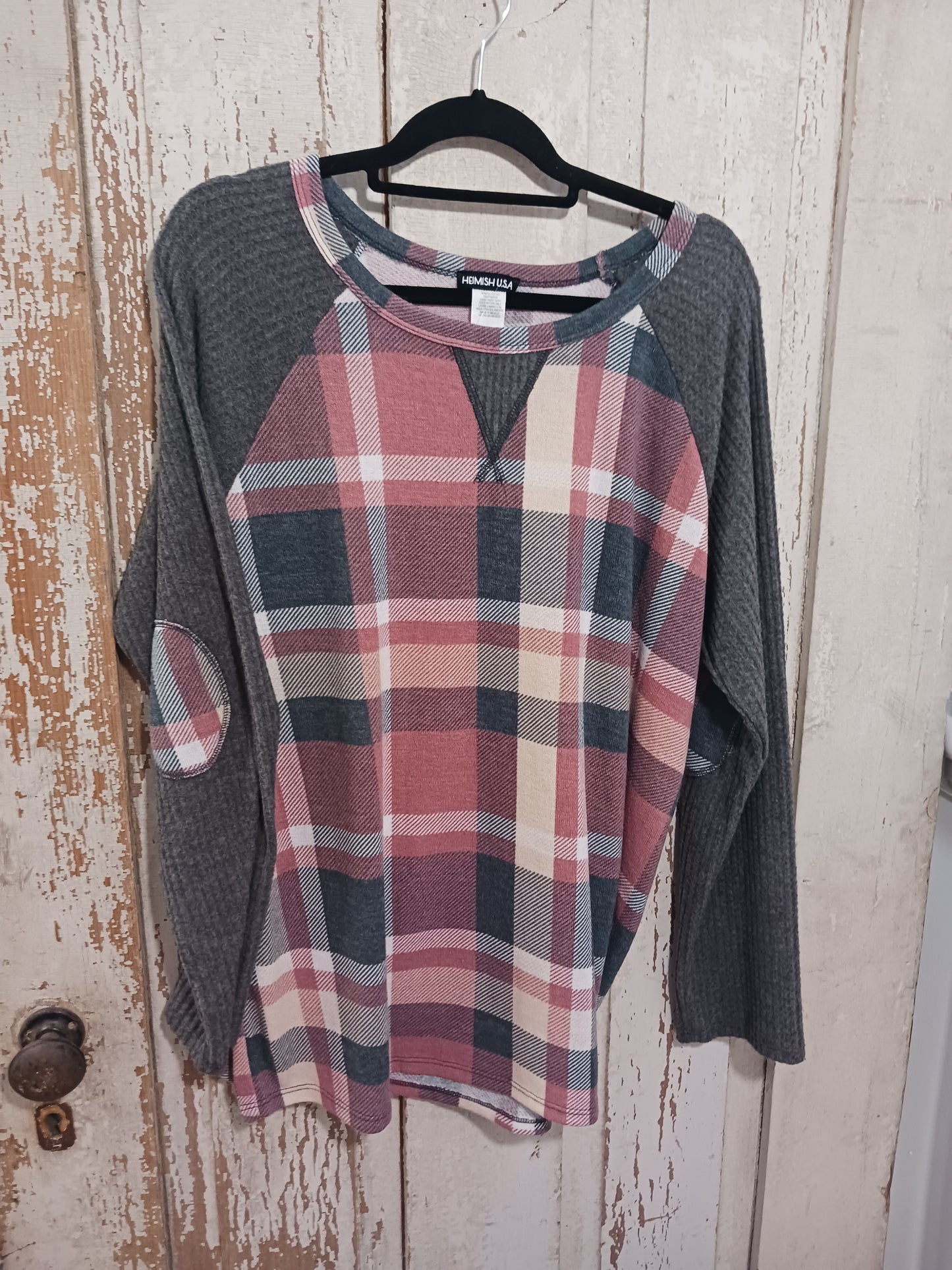 Pink Plaid Long Sleeve Top