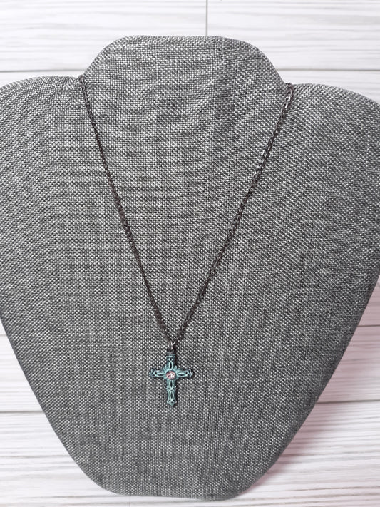 Teal Cross Necklace