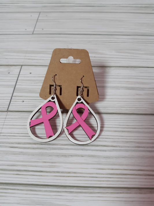 Ribbon Awareness Wooden Drop Earrings