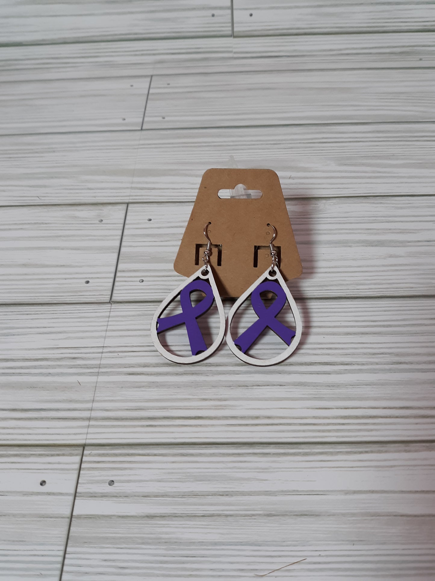 Ribbon Awareness Wooden Drop Earrings