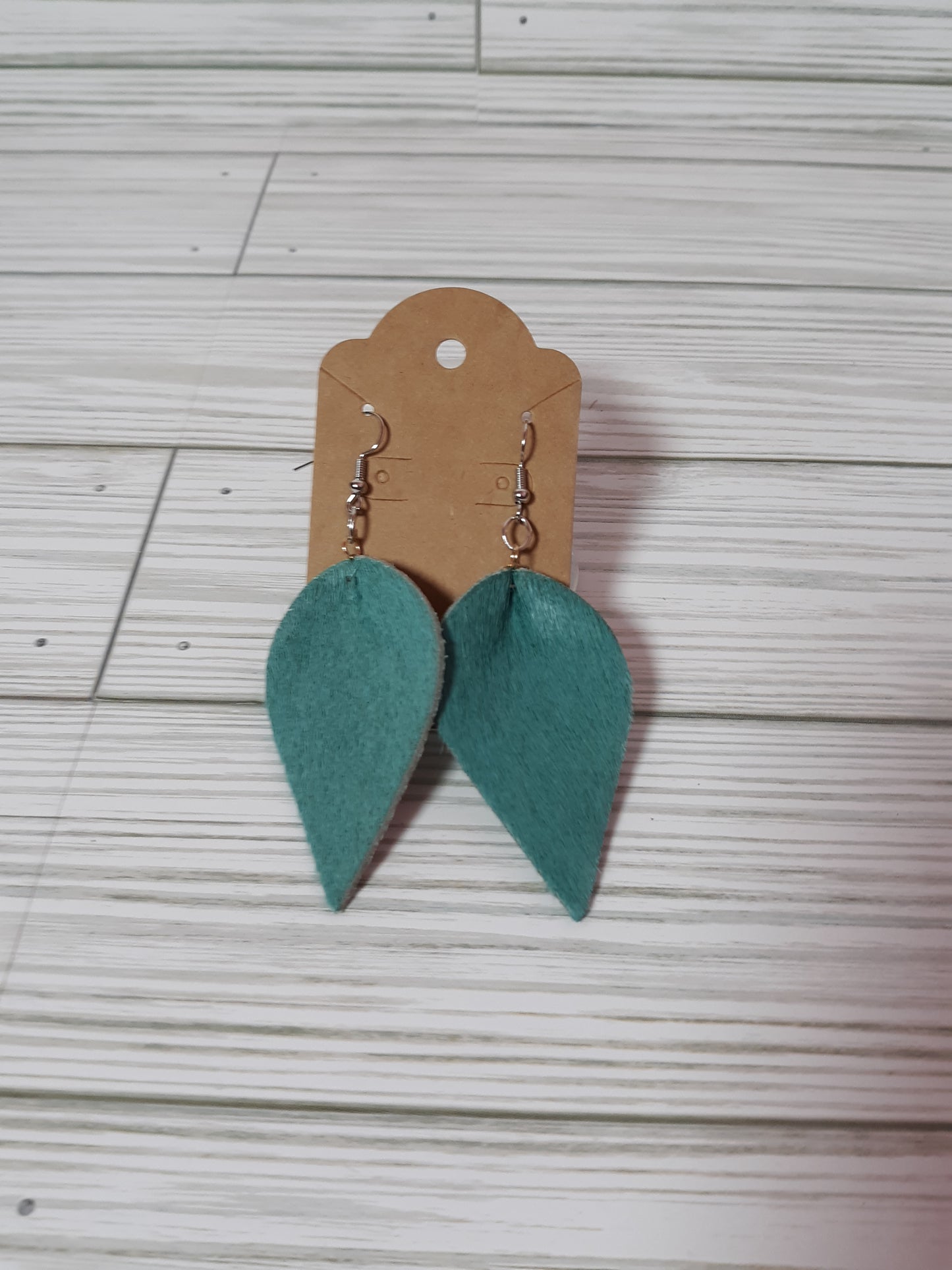 Teal Fur/Leather Earrings