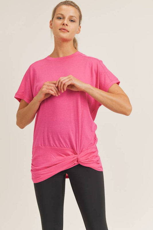 Longline Tee with Twist Bottom and Pinched Back