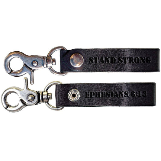 Faith Gear Stand Strong Men's Leather Keychain-Black Leather