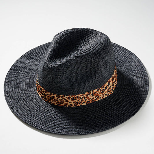 Animal Print Strap Straw Panama Hat