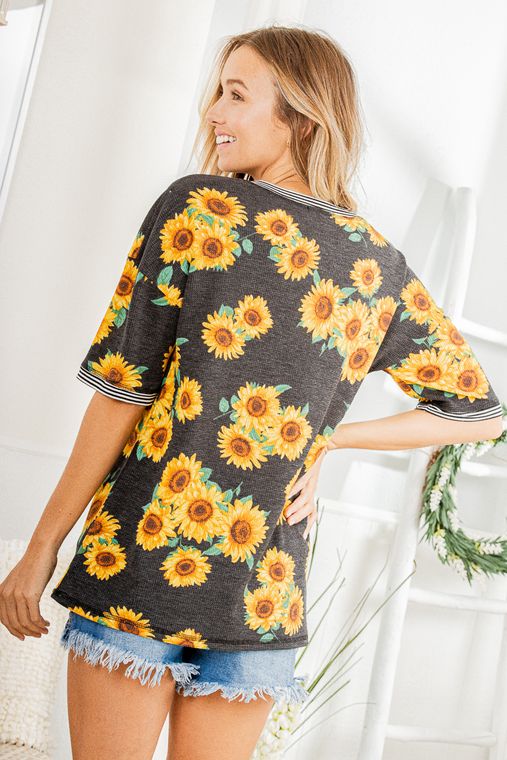 SUNFLOWER TOP WITH STRIPE PRINTED AND STITCH