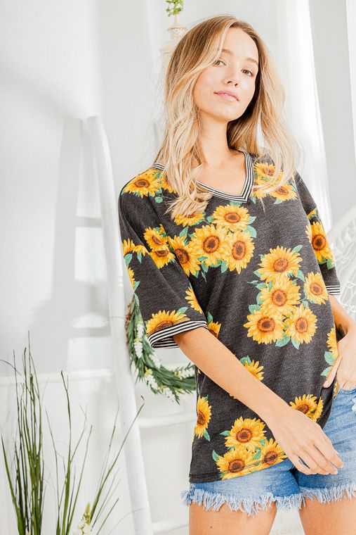 SUNFLOWER TOP WITH STRIPE PRINTED AND STITCH